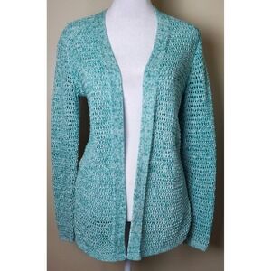 J Jill Wearever Collection XS Cardigan Sweater Sea Foam Green Cotton Open Knit